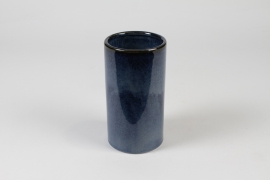 J6-000046 Vase en céramique bleu foncé D10cm H18cm