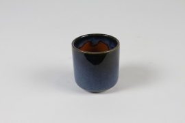 J6-000050 Cache-pot en céramique bleu foncé D7cm H7cm