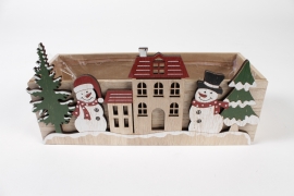 NH-000171 Jardinière décor noël en bois naturel 28x9.5cm H13.5cm