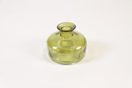 JO-000006 Vase bouteille en verre vert olive D9cm H7cm