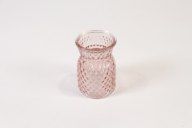 JO-000008 Vase en verre rose D7.5cm H10.5cm