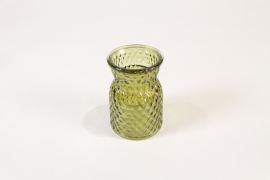 JO-000009 Olive green glass vase D7.5cm H10.5cm