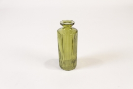 JO-000015 Vase bouteille en verre vert olive D5cm H13.5cm