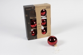 KI-000450 Boîte de 6 boules en verre brillant rouge D6cm