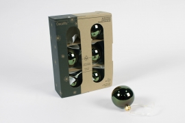 KI-000453 Box of 6 shiny pine green glass balls D6cm