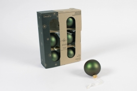 KI-000455 Boîte de 6 boules en verre mat vert D6cm