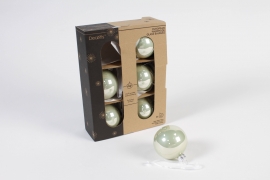 KI-000457 Box of 6 shiny ivory glass balls D6cm