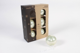 KI-000458 Box of 6 shiny ivory glass balls D8cm