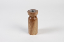 KI-000483 Light brown acacia wood candleholder D6cm H15cm