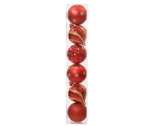 KI-000490 Boite de 6 boules plastique rouge brillant D15cm