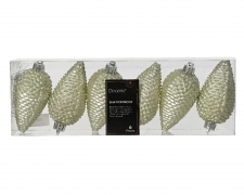 KI-000497 Box of 6 champagne pine cones H8cm