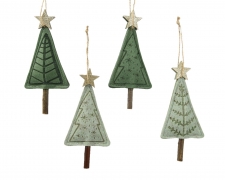 KI-000518  Assorted green felt fir tree L7cm H18cm