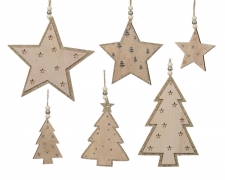 KI-000549 Set of 3 assorted wooden Christmas ornaments 