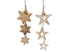 KI-000550 Assorted wooden star to hang D10cm H26cm