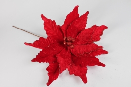 KI-000554 Poinsettia artificiel en velours rouge H66cm