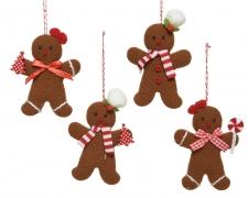 KI-000555 Brown fabric gingerbread to hang assorted H9cm