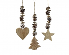 KI-000559 Assorted wooden deco hanging H29cm