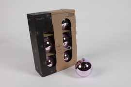 KI-000571 Box of 6 shiny pink glass balls D6cm