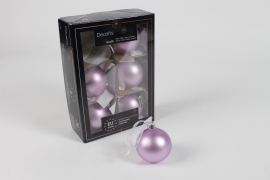 KI-000572 Box of 6 matte pink glass balls D6cm