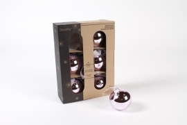 KI-000577 Box of 6 shiny pink glass balls D6cm