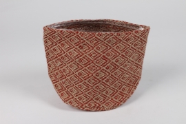 M5-000027 Cache-pot en jute rouge D15cm H17cm