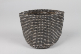 M5-000033 Cache-pot en jute bleu gris D15cm H17cm