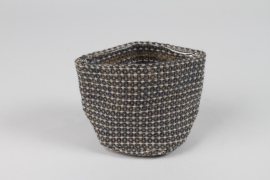 M5-000034 Cache-pot en jute bleu gris D11cm H11cm