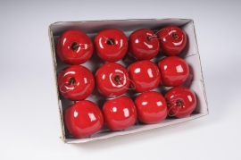 n162di Boîte de 12 pommes artificielles rouge D8cm