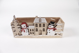 NH-000168 Jardinière décor noël en bois naturel 24x9.5cm H11.5cm