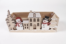 NH-000169 Natural wood christmas planter 28x9.5cm H13.5cm