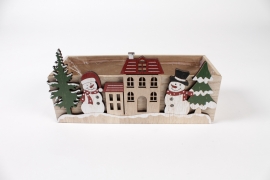 NH-000170 Jardinière décor noël en bois naturel 24x9.5cm H11.5cm