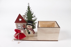 NH-000172 Cache-pot de noël en bois naturel 22x8cm H18cm