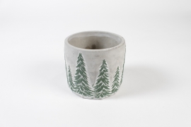 NH-000177 Cache-pot en céramique motif sapin D10,7cm H9.5cm