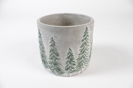 NH-000179 Cache-pot en céramique motif sapin D13,7cm H13cm