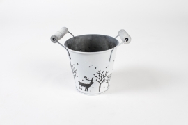 NH-000183 Cache-pot décor noël en zinc blanc D13cm H11.5cm