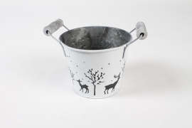 NH-000184 Cache-pot décor noël en zinc blanc D15.4cm H11cm