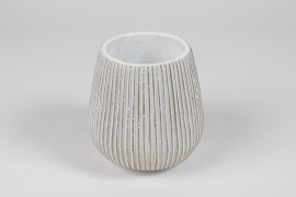 NM-000269 Matte white striated ceramic planter D16cm H17cm