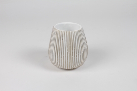 NM-000271 Matte white striated ceramic planter D12cm H13cm