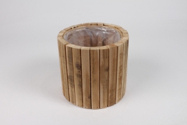 NM-000273 Cache-pot en bois marron clair D18.5cm H17cm