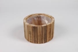 NM-000275 Cache-pot en bois marron clair D15.5cm H9.5cm