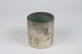 NM-000287 Silver ceramic cylinder planter D13cm H14cm