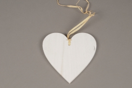 SV13PH Set of 6 white wooden heart hanging D15cm