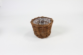 TE-000001 Matte brown wicker planter D14cm H11cm