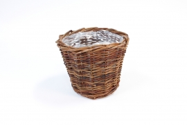 TE-000002 Matte brown wicker planter D18cm H13cm