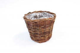 TE-000003 Matte brown wicker planter D22cm H18cm