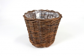 TE-000004 Matte brown wicker planter D24cm H21cm