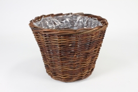 TE-000005 Matte brown wicker planter D29cm H22cm