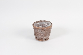 TE-000010 Matte grey wicker planter D15cm H12cm