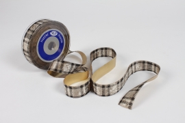 UN-000694 Black and gold checked ribbon 25mm x 10m