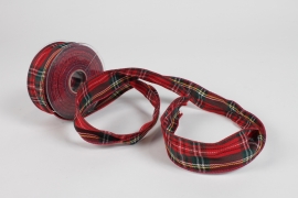 UN-000697 Red scottish cotton ribbon 40mm x10m